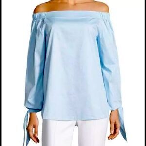 J.O.A. Revolve Women’s Off the Shoulder Long Sleeve Top Light Blue Medium